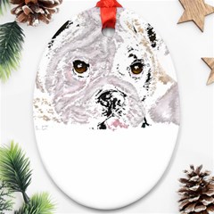 Bulldog T- Shirt Painting Of A Brown And White Bulldog Lying Down With His Tongue Out T- Shirt Ornament (oval) by EnriqueJohnson