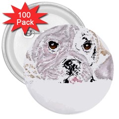 Bulldog T- Shirt Painting Of A Brown And White Bulldog Lying Down With His Tongue Out T- Shirt 3  Buttons (100 Pack)  by EnriqueJohnson