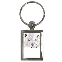 Bulldog T- Shirt Painting Of A Brown And White Bulldog Lying Down With His Tongue Out T- Shirt Key Chain (rectangle) by EnriqueJohnson