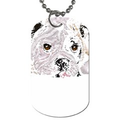 Bulldog T- Shirt Painting Of A Brown And White Bulldog Lying Down With His Tongue Out T- Shirt Dog Tag (one Side) by EnriqueJohnson