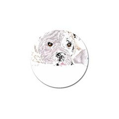 Bulldog T- Shirt Painting Of A Brown And White Bulldog Lying Down With His Tongue Out T- Shirt Golf Ball Marker by EnriqueJohnson