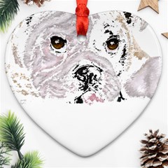 Bulldog T- Shirt Painting Of A Brown And White Bulldog Lying Down With His Tongue Out T- Shirt Heart Ornament (two Sides) by EnriqueJohnson