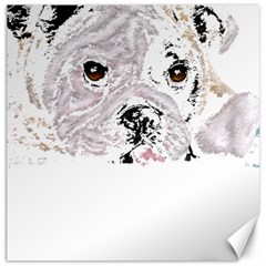 Bulldog T- Shirt Painting Of A Brown And White Bulldog Lying Down With His Tongue Out T- Shirt Canvas 16  X 16  by EnriqueJohnson