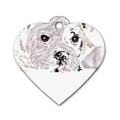 Bulldog T- Shirt Painting Of A Brown And White Bulldog Lying Down With His Tongue Out T- Shirt Dog Tag Heart (one Side) by EnriqueJohnson