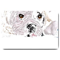 Bulldog T- Shirt Painting Of A Brown And White Bulldog Lying Down With His Tongue Out T- Shirt Large Doormat by EnriqueJohnson