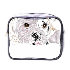 Bulldog T- Shirt Painting Of A Brown And White Bulldog Lying Down With His Tongue Out T- Shirt Mini Toiletries Bag (one Side) by EnriqueJohnson