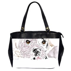 Bulldog T- Shirt Painting Of A Brown And White Bulldog Lying Down With His Tongue Out T- Shirt Oversize Office Handbag (2 Sides) by EnriqueJohnson