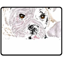 Bulldog T- Shirt Painting Of A Brown And White Bulldog Lying Down With His Tongue Out T- Shirt Fleece Blanket (medium) by EnriqueJohnson