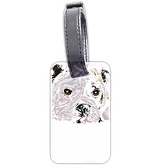 Bulldog T- Shirt Painting Of A Brown And White Bulldog Lying Down With His Tongue Out T- Shirt Luggage Tag (two Sides) by EnriqueJohnson