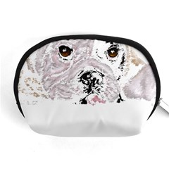 Bulldog T- Shirt Painting Of A Brown And White Bulldog Lying Down With His Tongue Out T- Shirt Accessory Pouch (medium) by EnriqueJohnson