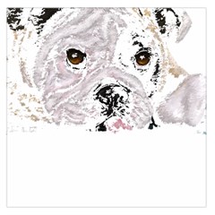 Bulldog T- Shirt Painting Of A Brown And White Bulldog Lying Down With His Tongue Out T- Shirt Square Satin Scarf (36  X 36 ) by EnriqueJohnson