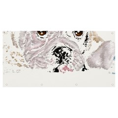 Bulldog T- Shirt Painting Of A Brown And White Bulldog Lying Down With His Tongue Out T- Shirt Banner And Sign 8  X 4  by EnriqueJohnson