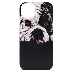 Bulldog T- Shirt Painting Of A Brown And White Bulldog Lying Down With His Tongue Out T- Shirt Iphone 14 Plus Black Uv Print Case by EnriqueJohnson