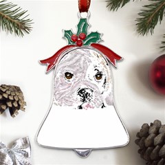 Bulldog T- Shirt Painting Of A Brown And White Bulldog Lying Down With His Tongue Out T- Shirt Metal Holly Leaf Bell Ornament by EnriqueJohnson