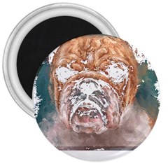 Bulldog T- Shirt Painting Of A Bulldog With Angry Face T- Shirt 3  Magnets by EnriqueJohnson