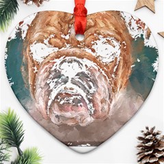 Bulldog T- Shirt Painting Of A Bulldog With Angry Face T- Shirt Ornament (heart) by EnriqueJohnson