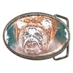 Bulldog T- Shirt Painting Of A Bulldog With Angry Face T- Shirt Belt Buckles by EnriqueJohnson