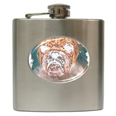 Bulldog T- Shirt Painting Of A Bulldog With Angry Face T- Shirt Hip Flask (6 Oz) by EnriqueJohnson