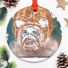 Bulldog T- Shirt Painting Of A Bulldog With Angry Face T- Shirt Round Ornament (two Sides) by EnriqueJohnson