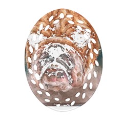 Bulldog T- Shirt Painting Of A Bulldog With Angry Face T- Shirt Oval Filigree Ornament (two Sides) by EnriqueJohnson