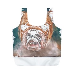 Bulldog T- Shirt Painting Of A Bulldog With Angry Face T- Shirt Full Print Recycle Bag (m) by EnriqueJohnson