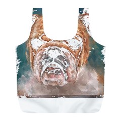 Bulldog T- Shirt Painting Of A Bulldog With Angry Face T- Shirt Full Print Recycle Bag (l) by EnriqueJohnson