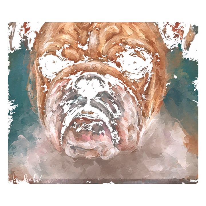 Bulldog T- Shirt Painting Of A Bulldog With Angry Face T- Shirt Two Sides Premium Plush Fleece Blanket (Small)