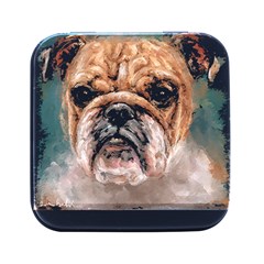 Bulldog T- Shirt Painting Of A Bulldog With Angry Face T- Shirt Square Metal Box (black) by EnriqueJohnson