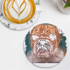 Bulldog T- Shirt Painting Of A Bulldog With Angry Face T- Shirt Uv Print Round Tile Coaster by EnriqueJohnson