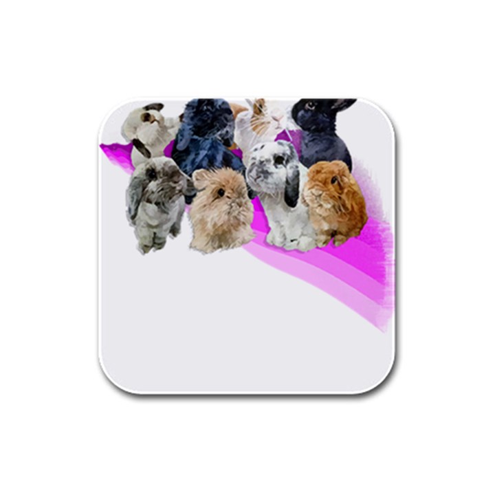 Bunnies T- Shirt Super Cute Fluffle Of Bunnies Of All Breeds! T- Shirt Rubber Square Coaster (4 pack)