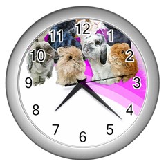 Bunnies T- Shirt Super Cute Fluffle Of Bunnies Of All Breeds! T- Shirt Wall Clock (silver) by EnriqueJohnson