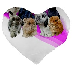 Bunnies T- Shirt Super Cute Fluffle Of Bunnies Of All Breeds! T- Shirt Large 19  Premium Flano Heart Shape Cushions by EnriqueJohnson