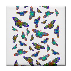 Butterflies T- Shirt Colorful Butterflies In Rainbow Colors T- Shirt Tile Coaster by EnriqueJohnson