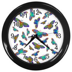 Butterflies T- Shirt Colorful Butterflies In Rainbow Colors T- Shirt Wall Clock (black) by EnriqueJohnson