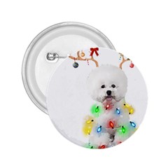 White Bichon Frise Dog Snow Reindeer S T- Shirt White Bichon Frise  Dog Snow Reindeer Santa Hat Chri 2 25  Buttons by ZUXUMI