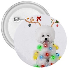 White Bichon Frise Dog Snow Reindeer S T- Shirt White Bichon Frise  Dog Snow Reindeer Santa Hat Chri 3  Buttons by ZUXUMI