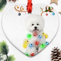 White Bichon Frise Dog Snow Reindeer S T- Shirt White Bichon Frise  Dog Snow Reindeer Santa Hat Chri Ornament (heart) by ZUXUMI