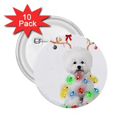 White Bichon Frise Dog Snow Reindeer S T- Shirt White Bichon Frise  Dog Snow Reindeer Santa Hat Chri 2 25  Buttons (10 Pack)  by ZUXUMI