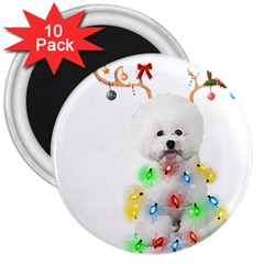 White Bichon Frise Dog Snow Reindeer S T- Shirt White Bichon Frise  Dog Snow Reindeer Santa Hat Chri 3  Magnets (10 Pack)  by ZUXUMI