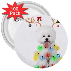 White Bichon Frise Dog Snow Reindeer S T- Shirt White Bichon Frise  Dog Snow Reindeer Santa Hat Chri 3  Buttons (100 Pack)  by ZUXUMI