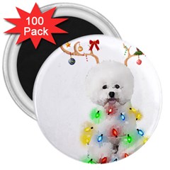 White Bichon Frise Dog Snow Reindeer S T- Shirt White Bichon Frise  Dog Snow Reindeer Santa Hat Chri 3  Magnets (100 Pack) by ZUXUMI