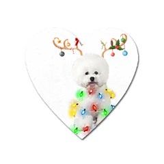 White Bichon Frise Dog Snow Reindeer S T- Shirt White Bichon Frise  Dog Snow Reindeer Santa Hat Chri Heart Magnet by ZUXUMI