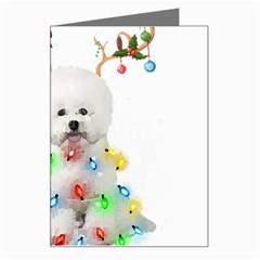 White Bichon Frise Dog Snow Reindeer S T- Shirt White Bichon Frise  Dog Snow Reindeer Santa Hat Chri Greeting Card by ZUXUMI