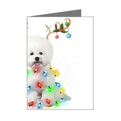 White Bichon Frise Dog Snow Reindeer S T- Shirt White Bichon Frise  Dog Snow Reindeer Santa Hat Chri Mini Greeting Card by ZUXUMI