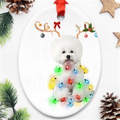 White Bichon Frise Dog Snow Reindeer S T- Shirt White Bichon Frise  Dog Snow Reindeer Santa Hat Chri Oval Ornament (two Sides) by ZUXUMI