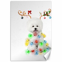 White Bichon Frise Dog Snow Reindeer S T- Shirt White Bichon Frise  Dog Snow Reindeer Santa Hat Chri Canvas 12  X 18  by ZUXUMI