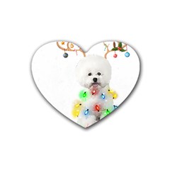 White Bichon Frise Dog Snow Reindeer S T- Shirt White Bichon Frise  Dog Snow Reindeer Santa Hat Chri Rubber Coaster (heart) by ZUXUMI