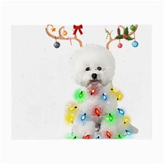 White Bichon Frise Dog Snow Reindeer S T- Shirt White Bichon Frise  Dog Snow Reindeer Santa Hat Chri Small Glasses Cloth (2 Sides) by ZUXUMI