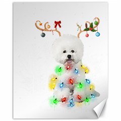 White Bichon Frise Dog Snow Reindeer S T- Shirt White Bichon Frise  Dog Snow Reindeer Santa Hat Chri Canvas 11  X 14  by ZUXUMI