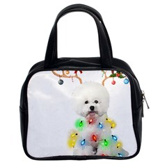 White Bichon Frise Dog Snow Reindeer S T- Shirt White Bichon Frise  Dog Snow Reindeer Santa Hat Chri Classic Handbag (two Sides) by ZUXUMI